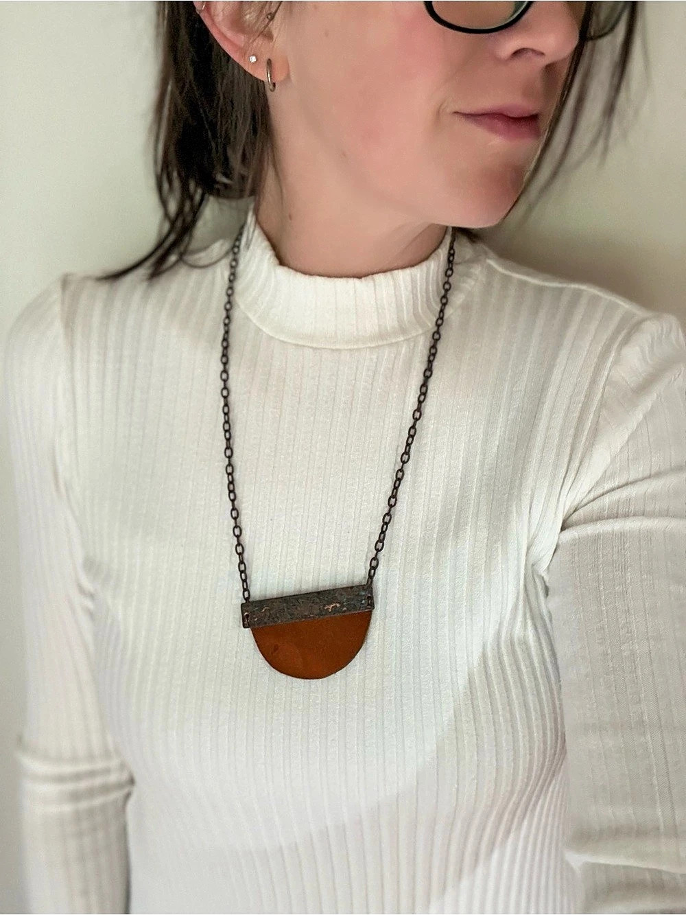 Brass & Leather Pendant Necklace Handmade